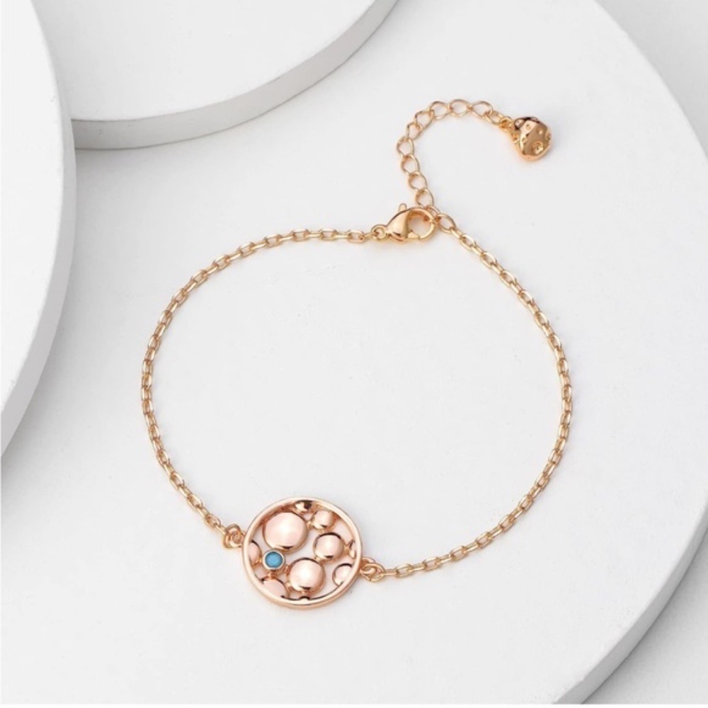 Gold 14k Gold Plated Circle Turquoise Pendant Chain Bracelet